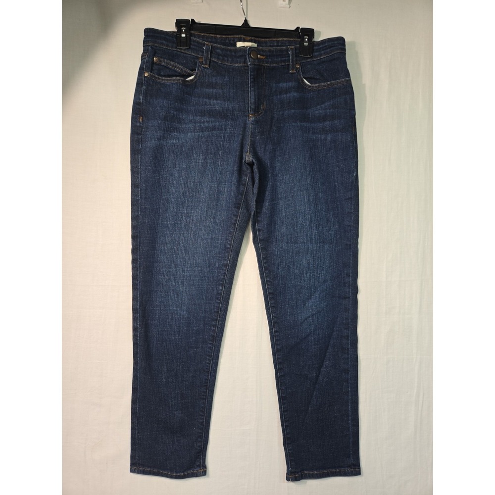 Eileen Fisher Straight Leg Jeans Womens 10 Blue Denim Cotton‎ Dark Wash Mid Rise